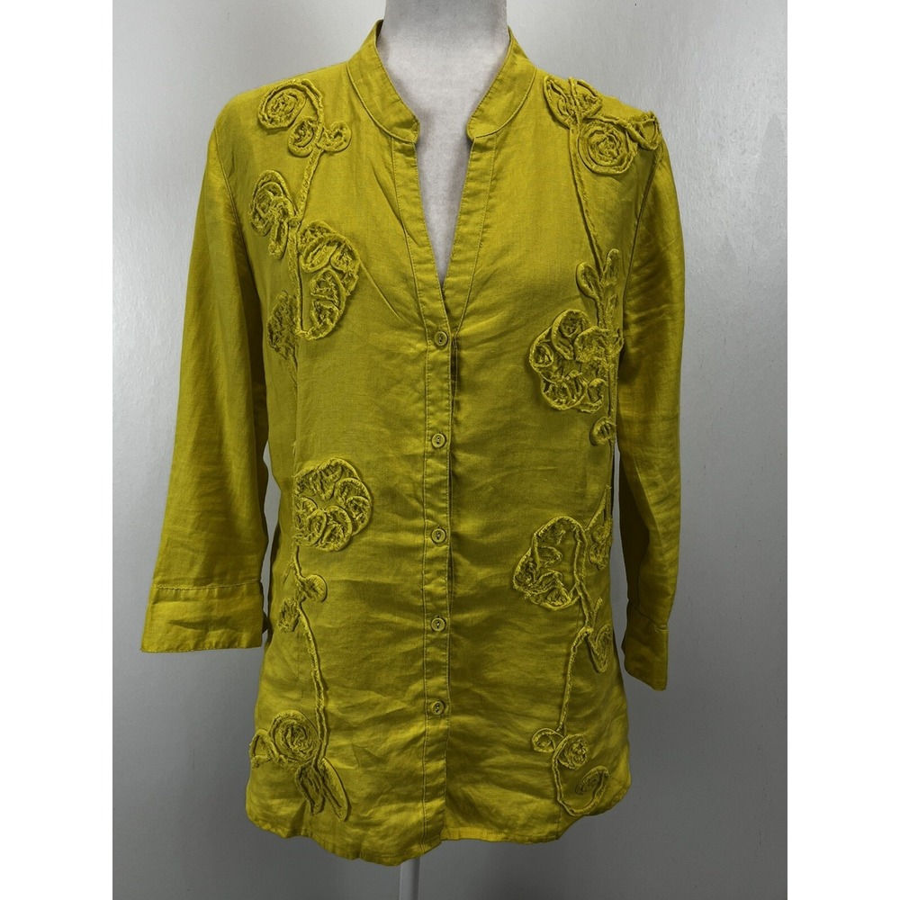 Women's Charter Club 100% Linen Tunic Shirt 14 Button Up Lagenlook